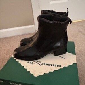 Ros Hommerson Pom Pom Black Leather Booties